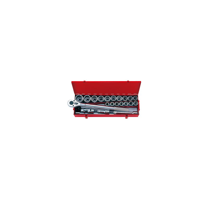 COFFRET 23 PCS  DOUILLES ET ACCES 3-4' 12P CHROMEE
