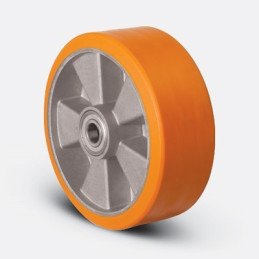 ROUE POLYURETH JANTE ALU-100X35MM-AXE - 15MM-EMES