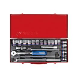 COFFRET 24 PCS-DOUILLE+ACCESSOIRE 1-2"-CHROME-KT
