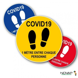 PICTOGRAMME ROND-COVID 19 1M DISTANCE-JAUNE-NOVAP